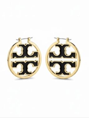 Tory Burch Icon Hoop Earrings, Black And Gold